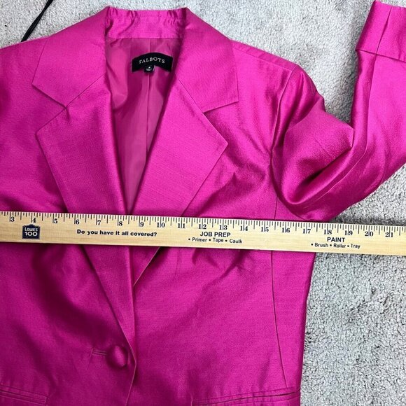 Talbots Blazer Jacket Size 8 One Button 3/4 Sleeve Silk Blend Fuchsia Pink - Picture 9 of 10